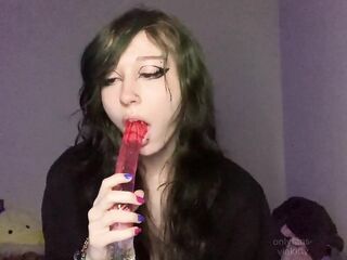 dumb emo spits n explores new gummy worm double dildo