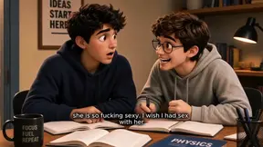 Cartoon fantasy with seductive big-b breasted MILF and young student