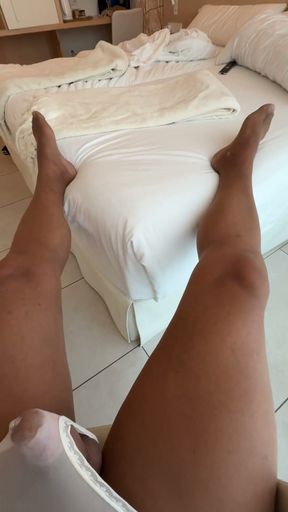 Sexy Crossdresser kellycd2022 in seamless pantyhose and white panties   Clip 1