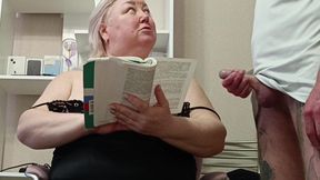 jerking off a dick, fucking a neighbor in her mouth and cumming on her big tits