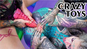 Tattoo teens female domination, ANAL fuck, strap on, gaping ass, prolapse, crazy big toys