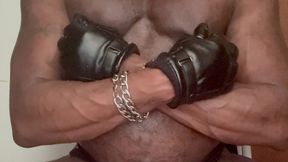 latex encased muscle butt nippleplay wank cum solo