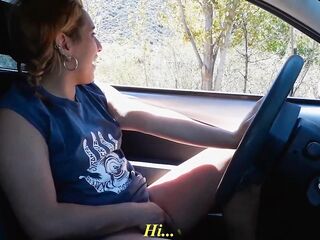 Lewd gal was masturbating in the car and even sucked a random stranger's weenie, in advance of this babe came