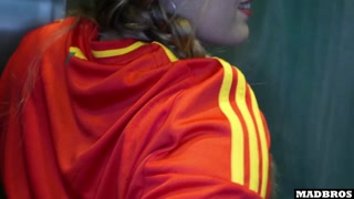 Spanish fan with big ass fucked in anal and DP in a car park after the football match!!