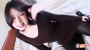 Akura likes to play with a vibrator before riding a big cock in hairy pussy