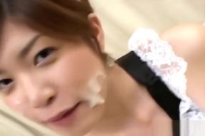 Teen Maid Gets Asian Bukkake facial, Ripe and Creamy