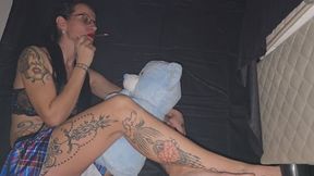 The cigarette was close to him, the smoke filled his nostrils, and my legs held him captive between them.