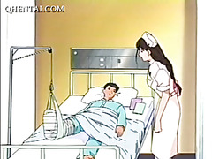 Anime brunette eats and rides massive dick