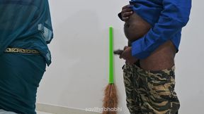 Jerking infront of maid and getting special handjob