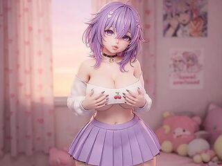 Thicc Purple Hair Comics Angel Twerking Large Booty in Garter Strap