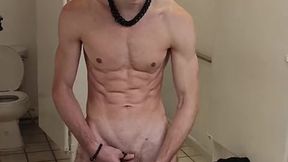 Hot guy jacking off in public bathroom