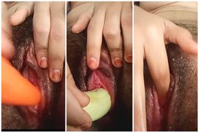 Desi college teen masturbation using finger banana and carror