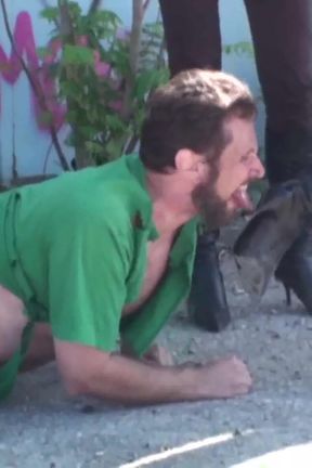 Outdoor boots licking