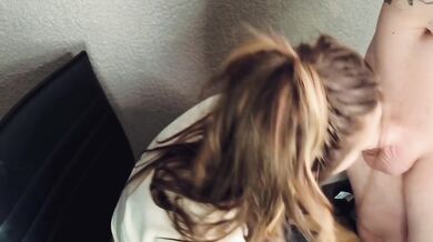 Beautiful Brunette give a big cock Smoking BlowJob