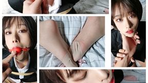 ballgag struggling Silky feet Gagged woman rope bongage tight gagged worship foot