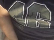 Dirty talking football player cums on his jersey