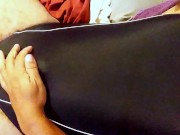 Faceless Solo Male Stroking in a One Piece Swimsuit – Overhead Close-Up Cumshot