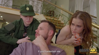 HUNT4K. Banging Her Pussy In Front of a Guard of Honor