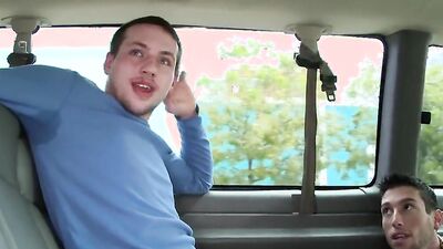 Handsome jock seduced in a moving van and anal banged