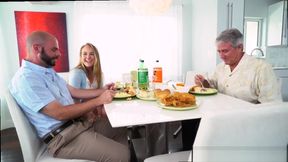 Bearded hunk gets a fine handjob under the table