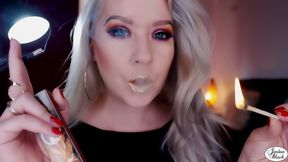Gold lips on a black 120 cigarette [wmv]