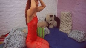 My Girlfriend dress as a red Bunny to get hard sex