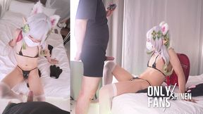 Cute Asian Amateur Femboy Nahida Cosplayer from Genshin Impact does Soft BDSM Femdom, Foot worship and Ass worship