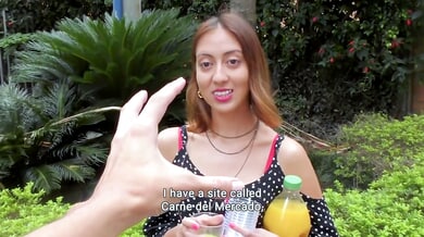 Colombian brunette Julia Perdomo takes it deep from a muscular European stud while barely dressed