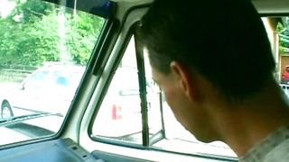 Thick mature lady from Germany sucking a hard dick in the back of the van
