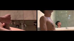 Two Angles - Big Cock and Face Expressions - Intense Quick Jerk off and Cum in the Bathroom