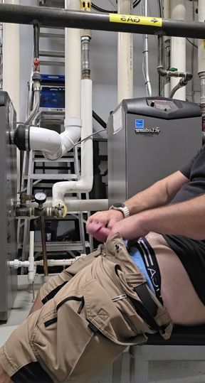 Hot coworker caught stroking his big fat cock