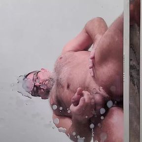 Daddy drops a huge load on a glass table