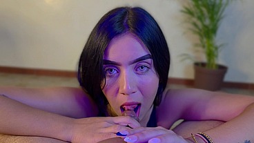 Petite blue eyed girl sucks cock deliciously well. Then she gets fucked hard