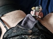 Chastity cage cock twitching
