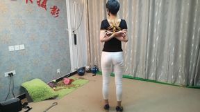 Brunette Asian Cutie in Bondage, Stockings &amp; All