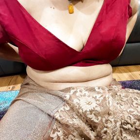 Stripping Off Saree Blouse and Seductively Massaging My Huge Boobs