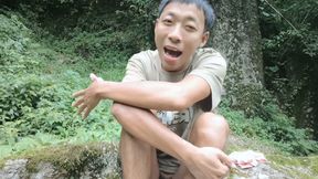Asian Superboy Challenges Himself to Masturbate and Ejaculate and Eat Semen at a Mountain Viewpoint