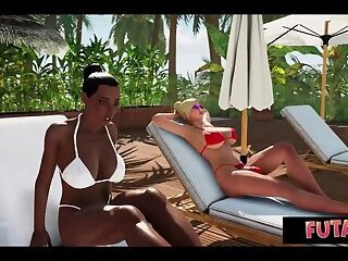 Futa3dX - Hot Babe Gets Fucked Hard By 2 Big Dicked Futa Hotties