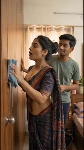 Indian woman cleaning kitchen