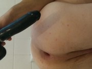 Twink plays with HUGE BLACK DILDO!!!!