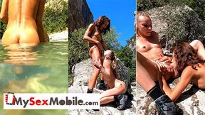 ”French lesbo girls w Angel Emily on river side”