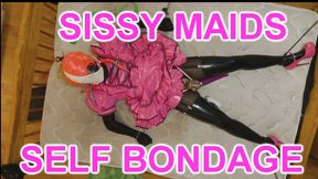 Sissy Maid Cums in Chastity During Self Bondage Chained to Bed