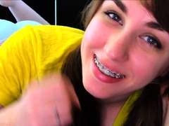 Small titted brunette teen fingering on the bed