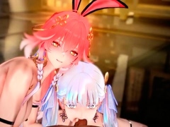 Hentai redhead gives blowjob and having sex