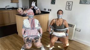 Lilly, Latina, and Mimi's Spooky Cafe Halloween Bondage Adventure: Taped Tight, Wrap Gagged, and Helpless Trio! (FullHD)