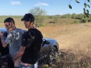 Straight guy fucked 18 year old student outdoor by car and both cum