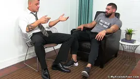 Naked gay guy mastrubates while his partner pleases his feet