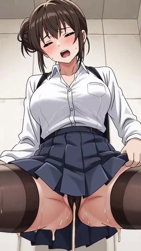 A picture of an office lady peeing in the toilet   Clip 1
