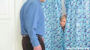 Horny Blonde Sucks Thick Cock Deep In Forbidden Family Bathroom Tryst