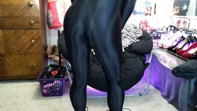 Vickie Wonder in Shiny Black Nylon Catsuit